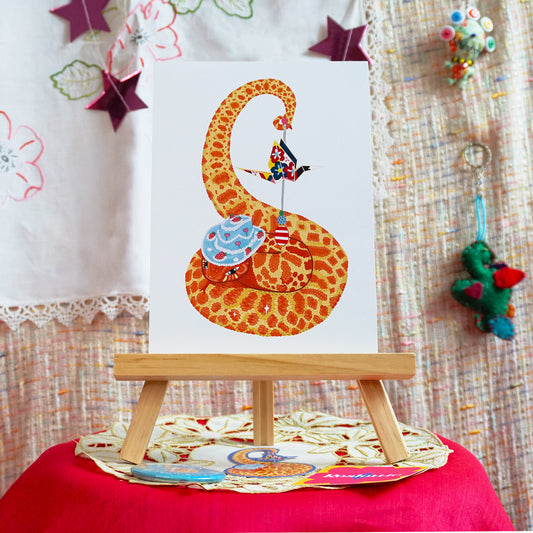 Snake in Cake Hat A5 Print